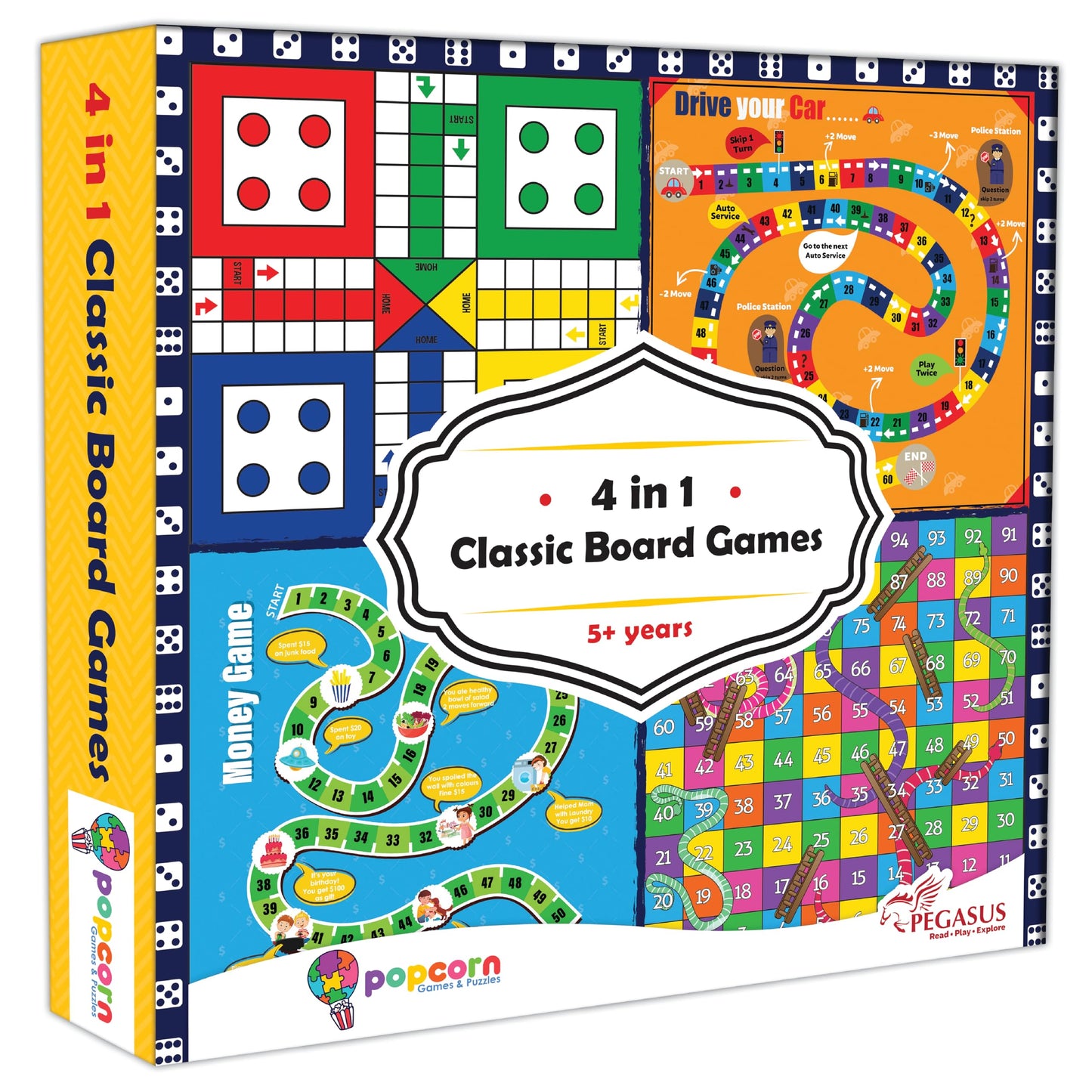 Popcorn Games & Puzzles 4 In 1 Classic Board Games For Smart Kids|Help To Boost Decision Making,Strategic Thinking And Problem S