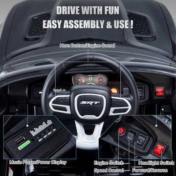 Enyopro 12V 7Ah Kids Electric Ride On Car, Licensed Dodge Charger Srt Hellcat, Battery Powered 4-Wheels Toy Car Electric Vehicle For Kids With Remote Control, 3 Speeds, Led Lights, Music (Black)