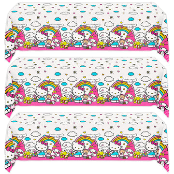 Unique Hello Kitty Birthday Decorations - Rectangular Plastic Hello Kitty Tablecloths (Pack Of 3) & Sticker (1)