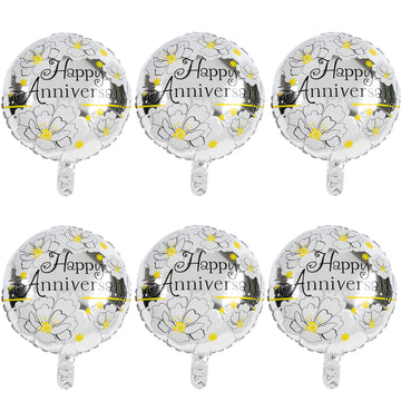 6 Pcs Anniversary Mylar Balloons Round Foil Helium Balloon Happy Birthday Party Decorations Supplies Photo Backdrop 18 Inch