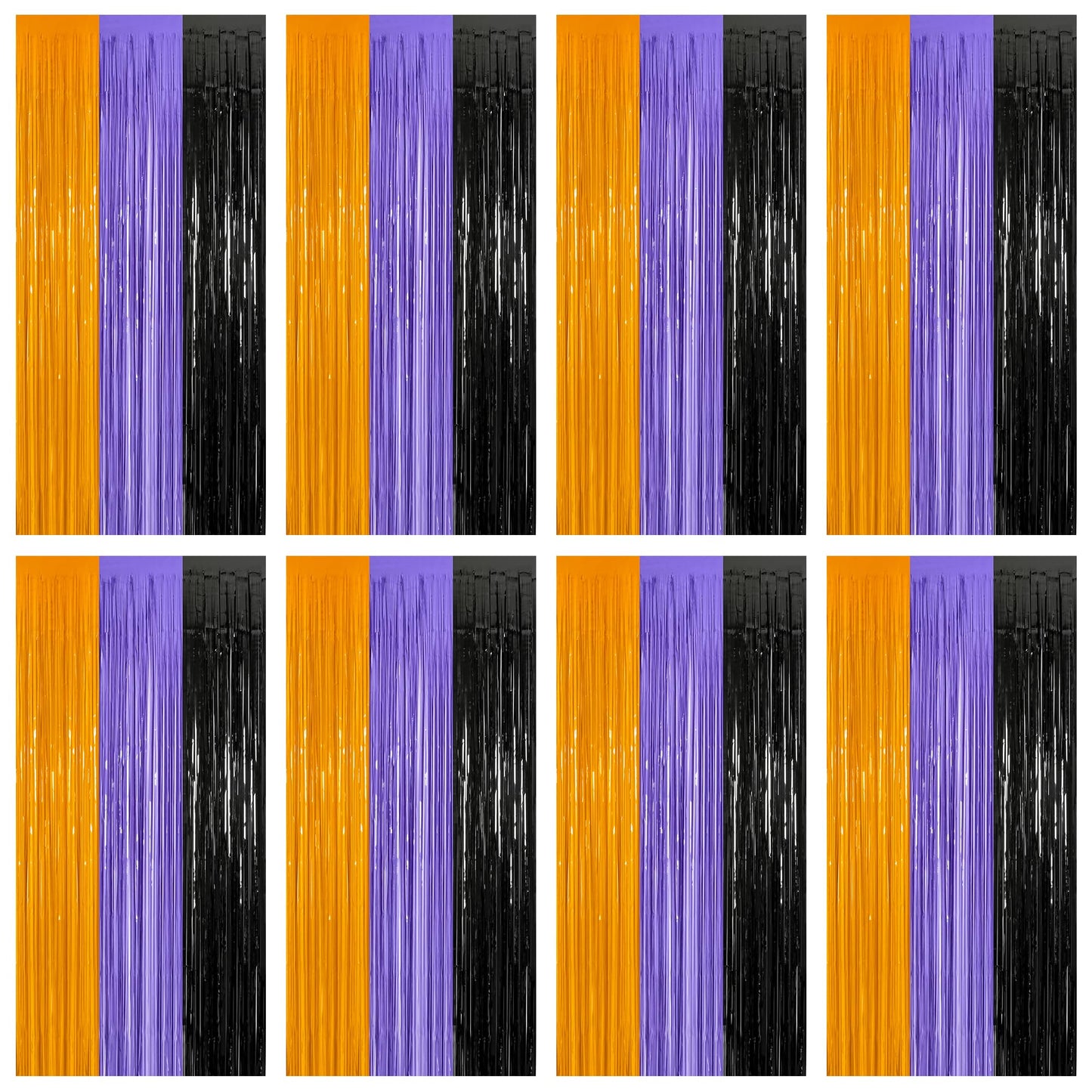 8 Pack Halloween Decorations Indoor, 3.28 FT x 7.05 FT Party Streamer, Orange Purple Black Streamer Backdrop Fringe Curtains Foi