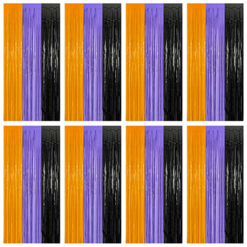8 Pack Halloween Decorations Indoor, 3.28 FT x 7.05 FT Party Streamer, Orange Purple Black Streamer Backdrop Fringe Curtains Foi