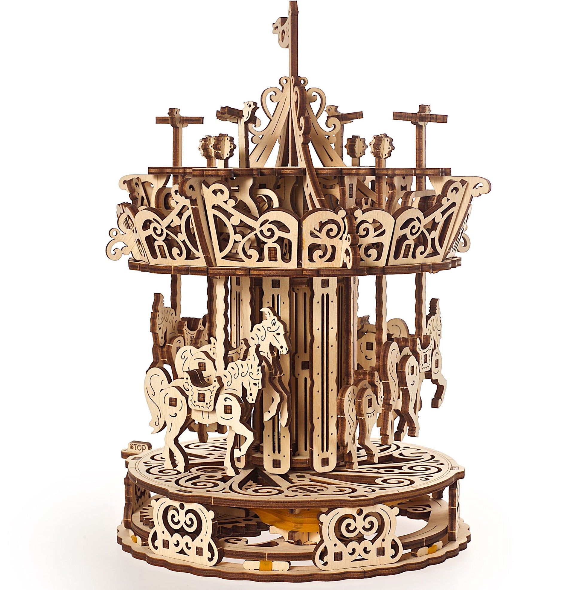 UGEARS Carousel Wooden Mechanical 3D Model Self-Assembling Craft DIY Kit mature-themed and Teens Puzzle Gift