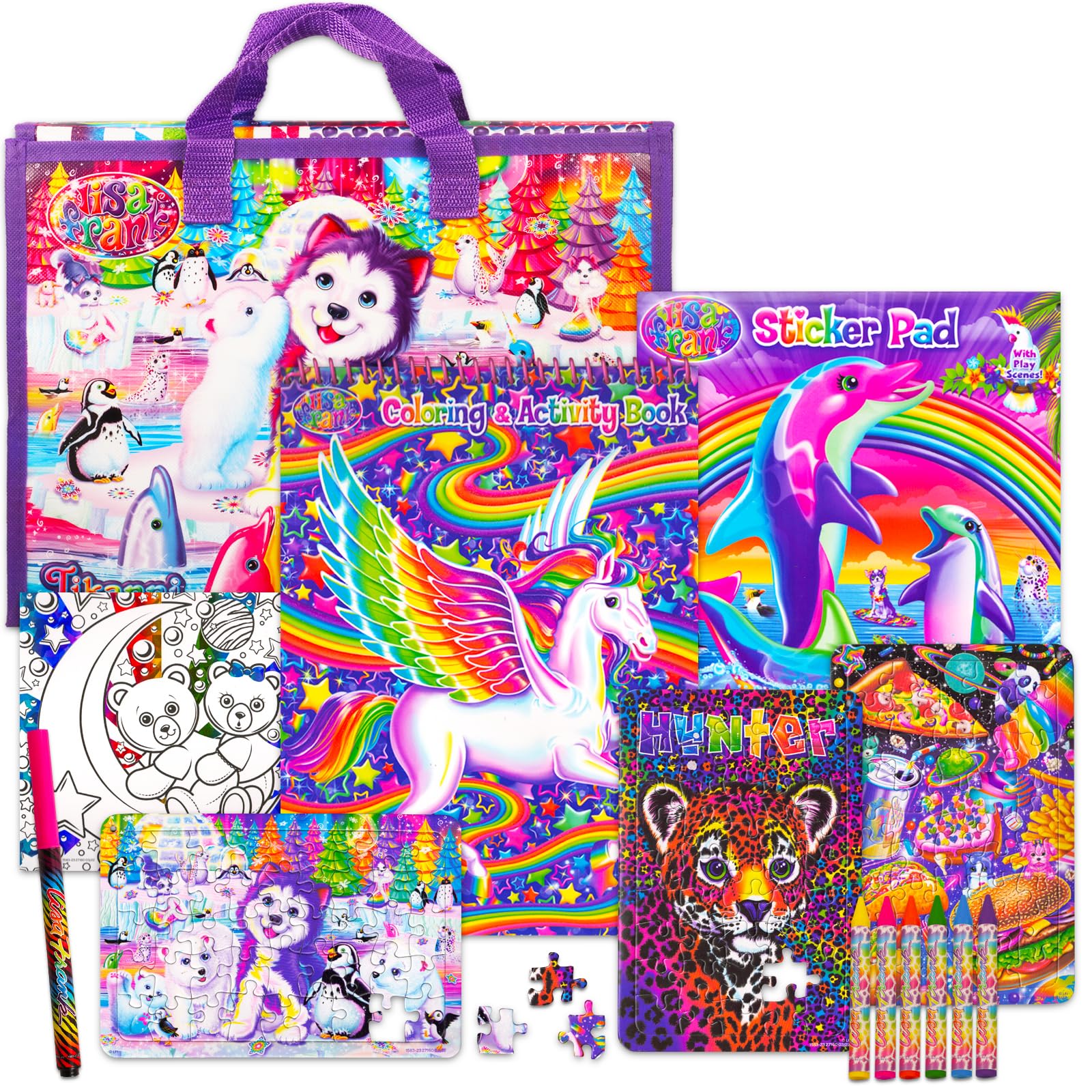 Coloring Book and Stickers Set - Giant Lisa Frank Coloring and Activity Fold-Out Storage Case for Girls, Kids, Adults (Lisa Fran