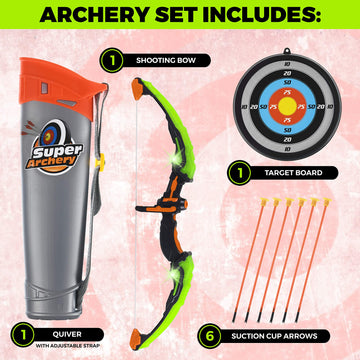 Toyvelt Kids Bow And Arrow Set With Led Lights, 10 Suction Arrows, Target & Quiver, Kids Archery Set, Toy Bow And Arrow For Kids