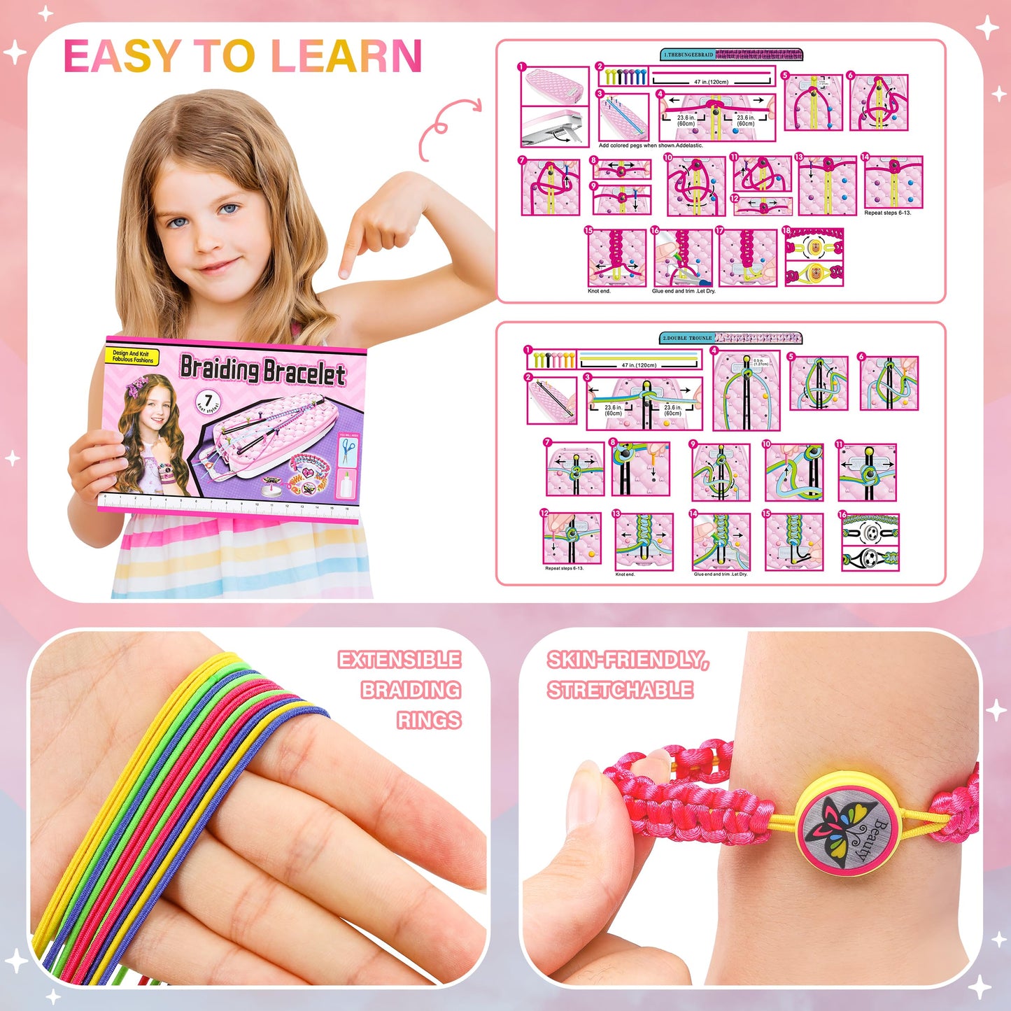 Dpai Friendship Bracelet Making Kit For Girls,Diy Arts And Crafts Toys,Jewelry String Maker Kit,The Best Birthday Gifts Ideas For Girls 6 7 8 9 10 11 12+ Years Old(Pink)