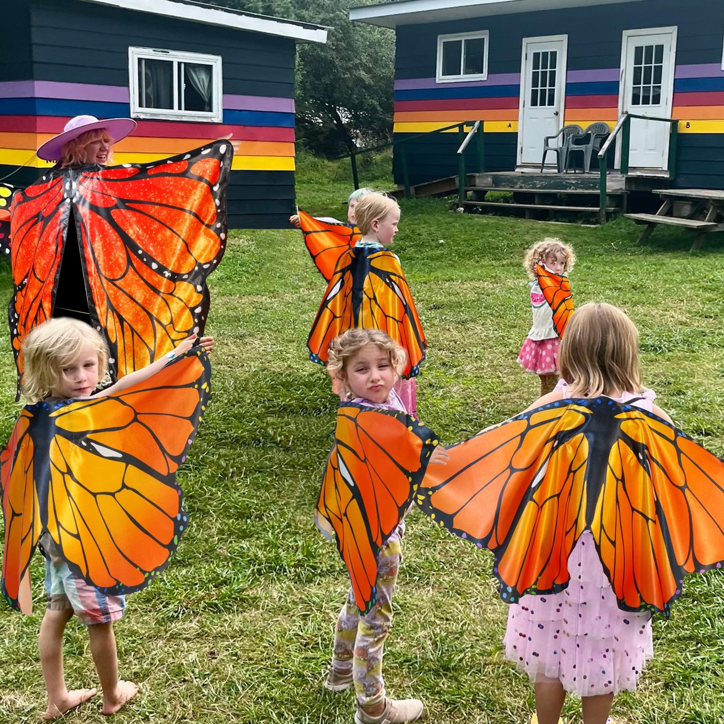 D.Q.Z Christmas Costumes Kids Monarch Butterfly-Wings For Girls Fairy Wings With Antenna Headband Mask Party Favors (Orange)