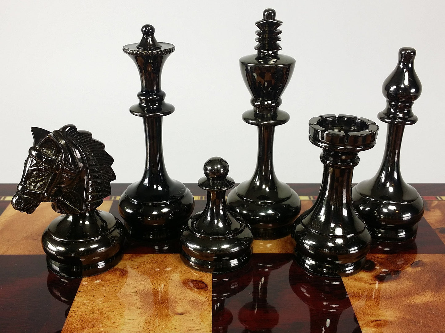 Real Brass Metal Staunton Bridled Knight Chess Men Set Gold And Black Chrome - No Board