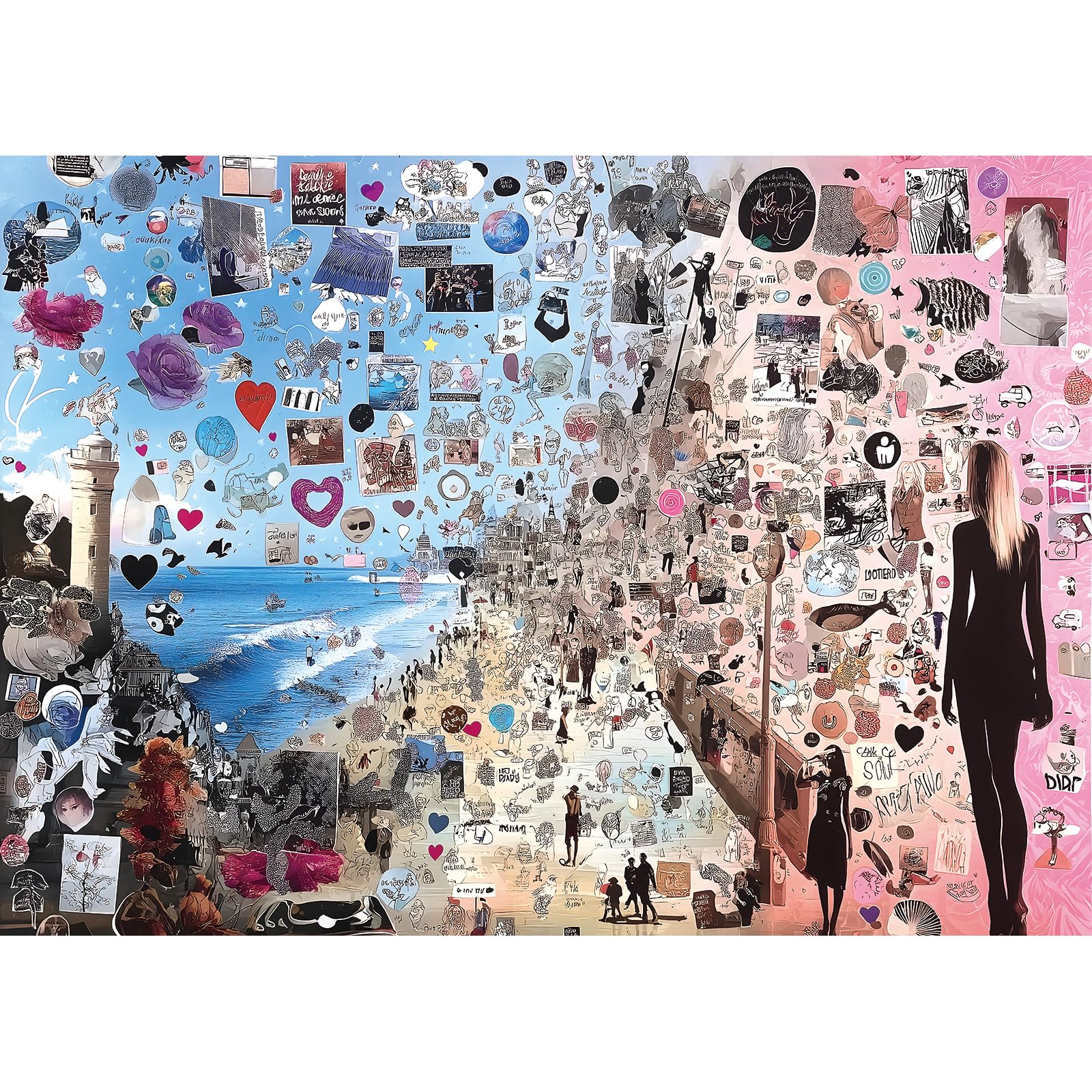 Miniwan - Artistic Collage Beach Puzzle - 1000 Piece Jigsaw Puzzle For Adults - Challenging Puzzle Perfect For Game Nights - Fin