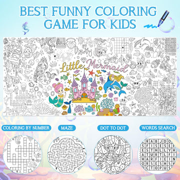 Mermaid Giant Coloring Poster For Kids 30 X 72 Inch, Mermaid Large Coloring Poster Sheets Tablecloth, Mermaid Themed Color-In Ac