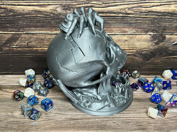 Munnygrubbers - 6.5' Skull Dice Tower - (Random 7Pcs D20 Dice Set Included) - No Paint Odorless Plastic - Tabletop Roleplaying Game - Dice Roller - Dungeons And Dragons - Dnd - D&D - (Silver)