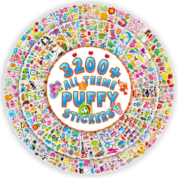 Sinceroduct 3200+ 3D Puffy Stickers for Kids - Multicolored Animal Designs, 64 Sheets, Vinyl Crafting & Classroom Rewards