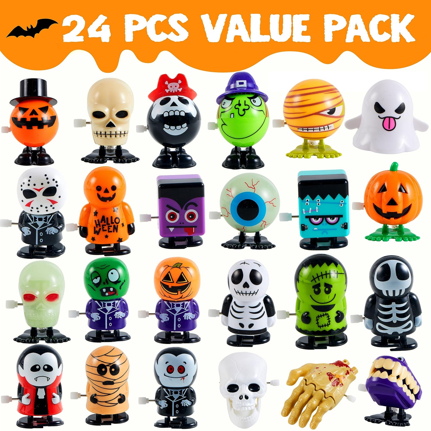 JOYIN 24 PCS Halloween Wind Up Toys for Kids Gifts  Wind Up Toys Bulk for Halloween Party Favors Goodie Bag Fillers  Student School Classroom Favors  Carnival Game Prizes