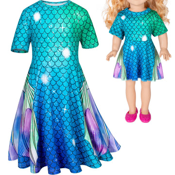 Heone Doll And Girl Matching Nightdress Mermaid Dress Nightgowns Costume For Girl And 18'''' American Girl Doll Clothes(1-150),