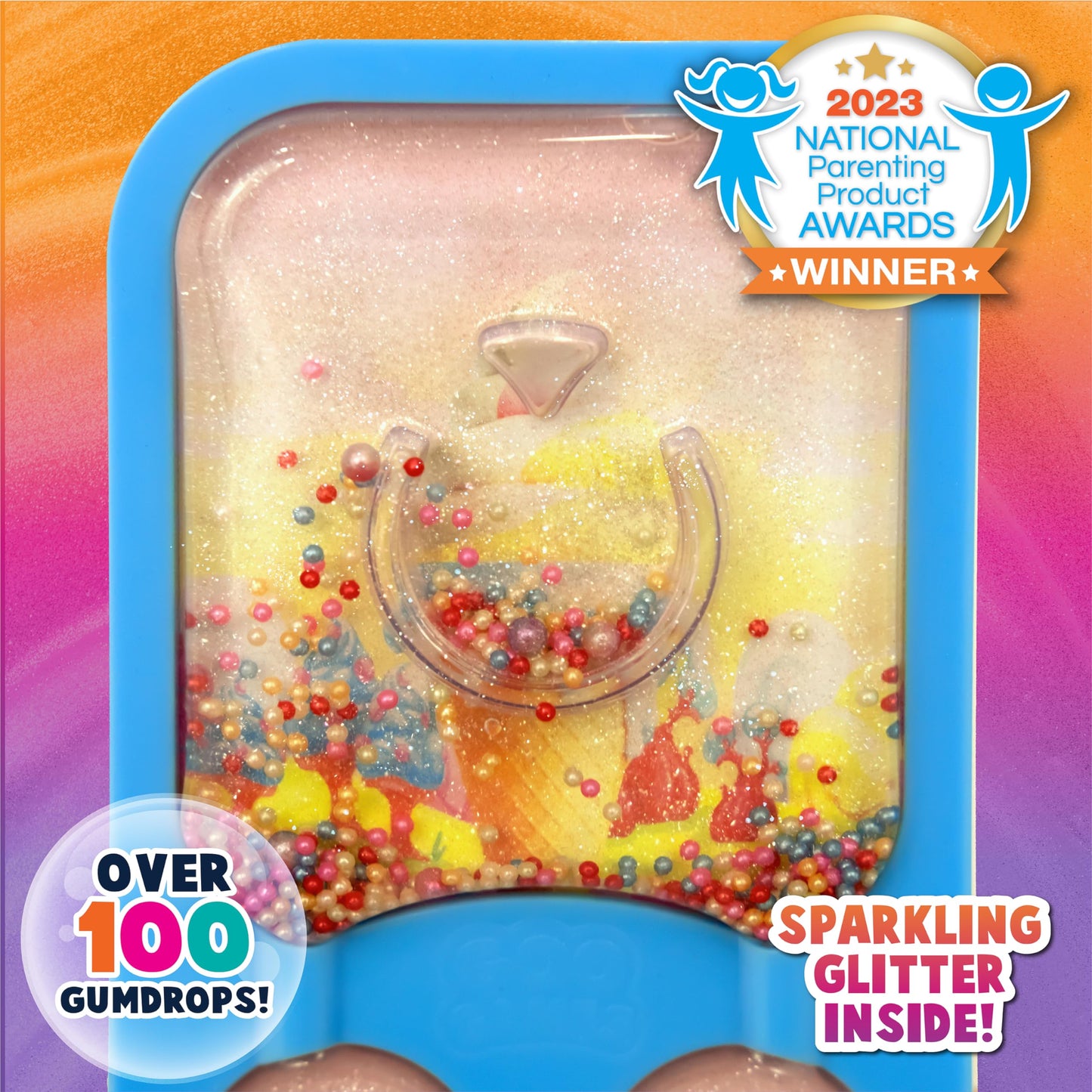 Googames, Hand-Held Water Games With Floating Treasures, Sensory Fidget Game Adventures, Non-Toxic, No-Mess, Mesmerizing Glitter Fun, 3 Game Cards Included, Refillable, Perfect Travel Toy! (Candies)