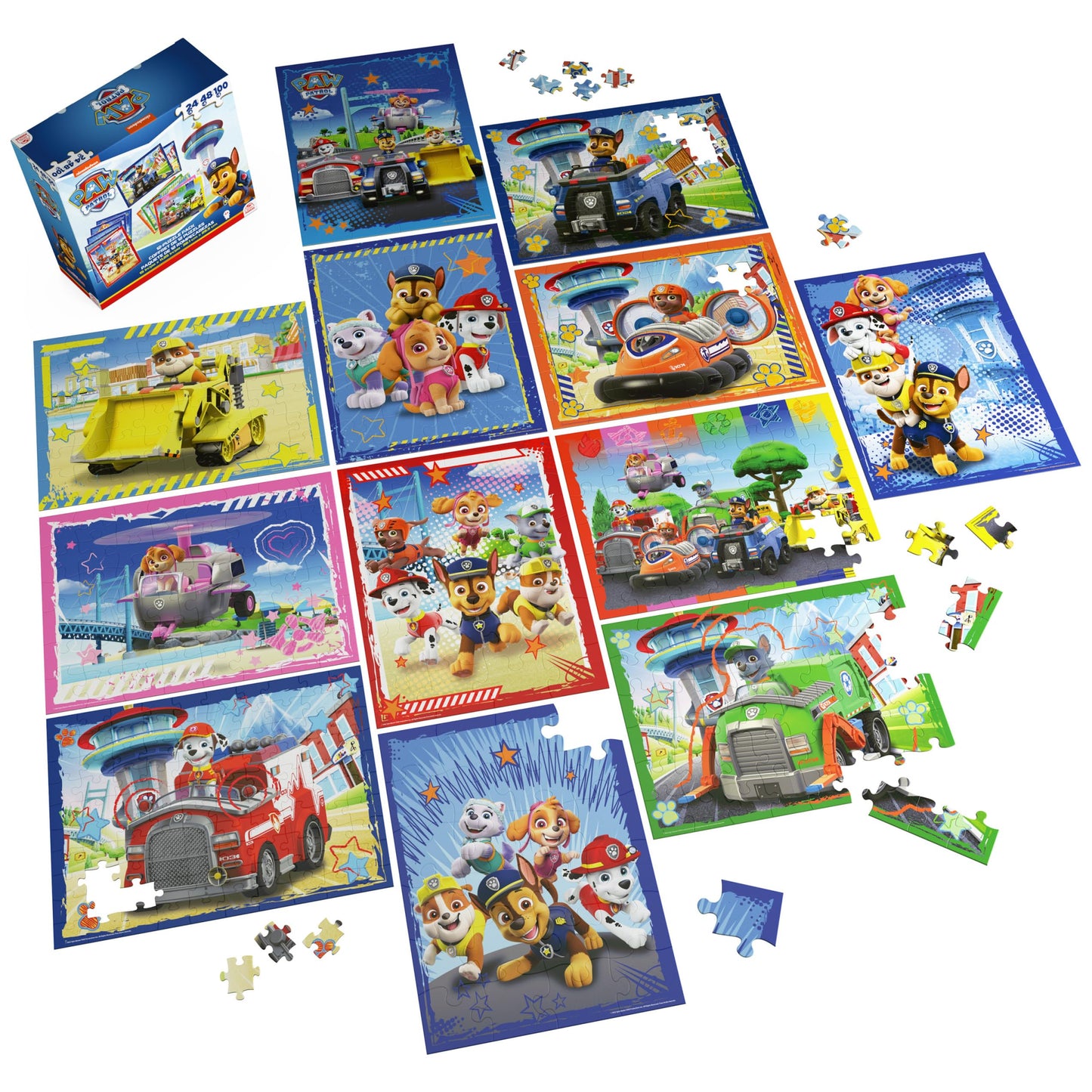 PAW Patrol: The Movie, 7 Wood Puzzles Jigsaw Bundle 12pc 16pc 24pc Chase Skye Marshall Rubble Show with Tray, for Kids Ages 4 an