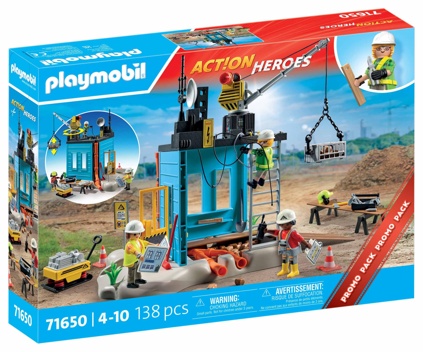 Playmobil Action Heroes Promo Pack 71650 Construction With Three Figures, Mobile Crane And Many Additional Extras Toys For Boys