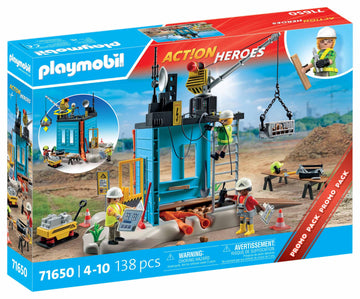 Playmobil Action Heroes Promo Pack 71650 Construction With Three Figures, Mobile Crane And Many Additional Extras Toys For Boys
