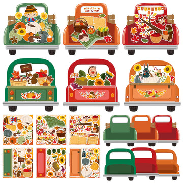 Cy2Side Fall Truck Stickers Scene - 12Pcs Hello Autumn Stickers Scene For Kids Make A Truck Sticker Scene With Pumpkin Maple Make Your Own Fall Truck Art Craft Diy Fall Party Games Class Activities