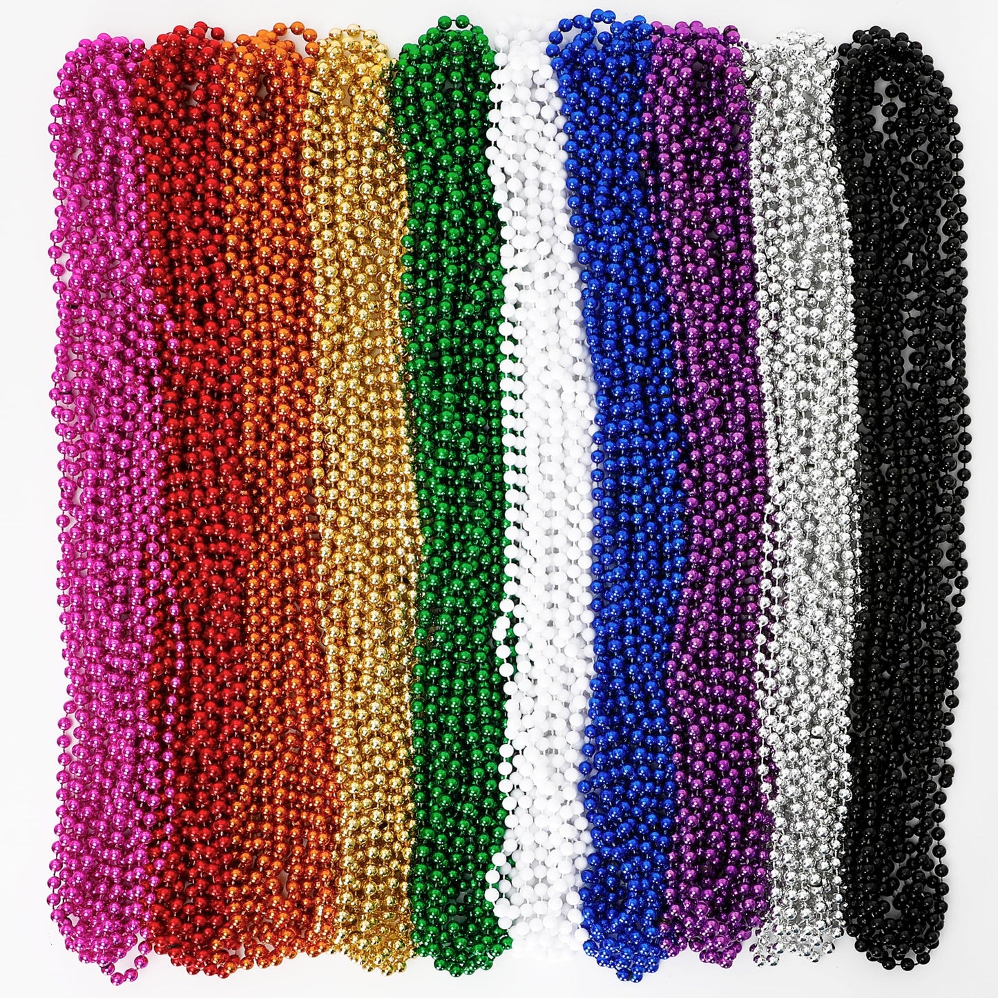 100PCS Mardi Gras Beads, 10 Kinds of Color Bead Necklace Toy Party Favors, 33'' Bead Costume Bulk, Festival Parade Throw Accesso
