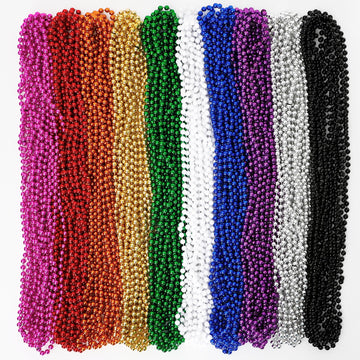 100PCS Mardi Gras Beads, 10 Kinds of Color Bead Necklace Toy Party Favors, 33'' Bead Costume Bulk, Festival Parade Throw Accesso