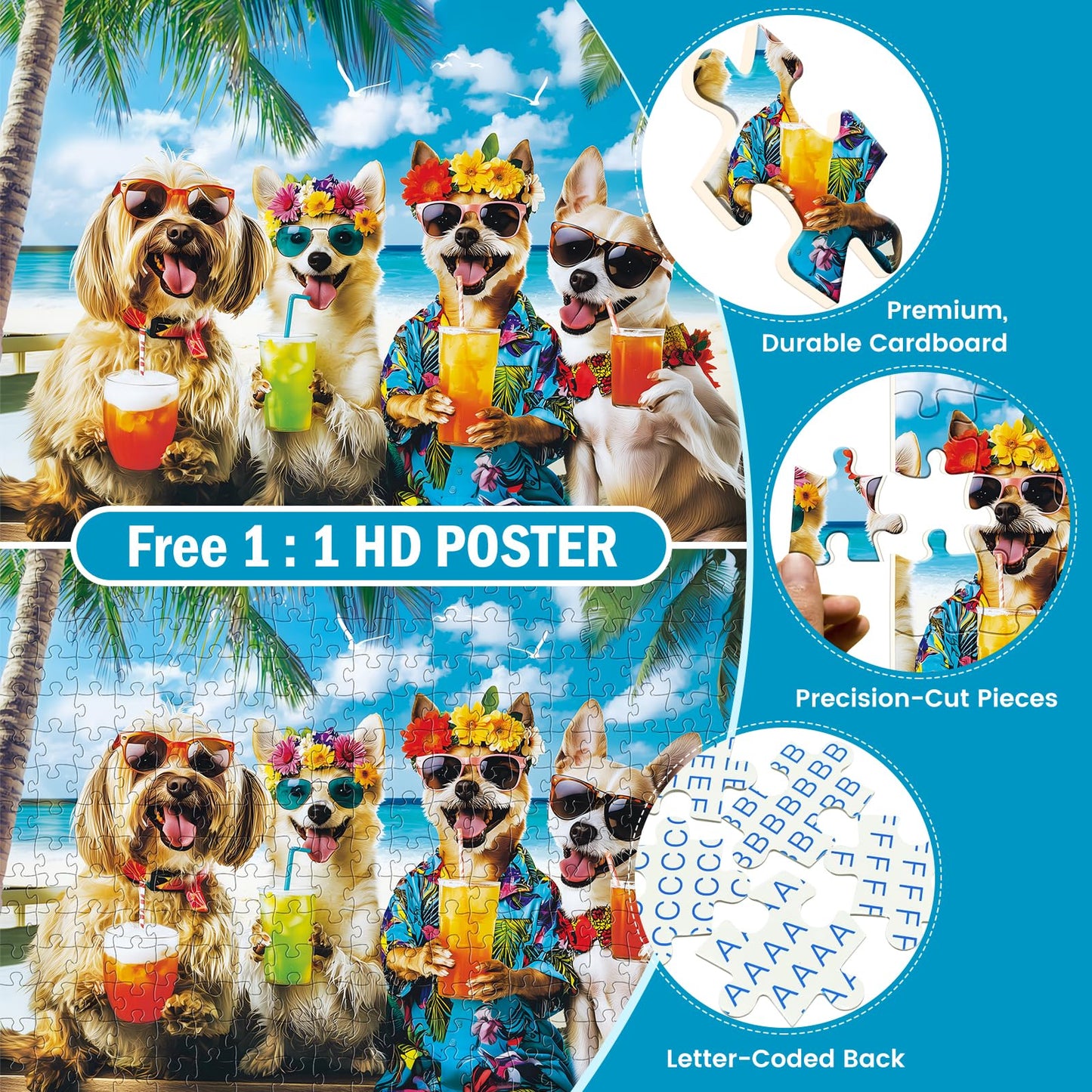 300 Piece Puzzles for mature-themeds Cute Beach Dog Jigsaw Puzzle for mature-themeds Children Seniors Large Piece Animal Puzzle for Kids Ages 8-10 10-12 Challenging Funny Corgi Puzzle Family Game Great Gift 20.5*15in