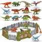 12Pcs Mini Dinosaurs Figurines Toys With Dinosaur Trainning Fence Play Toys Set For Kids 3-5 5-7, Capture N Escape Jurassic Dino World Playset, Including 12 Jurassic Dinosaur Fences Gates 2 Blasters