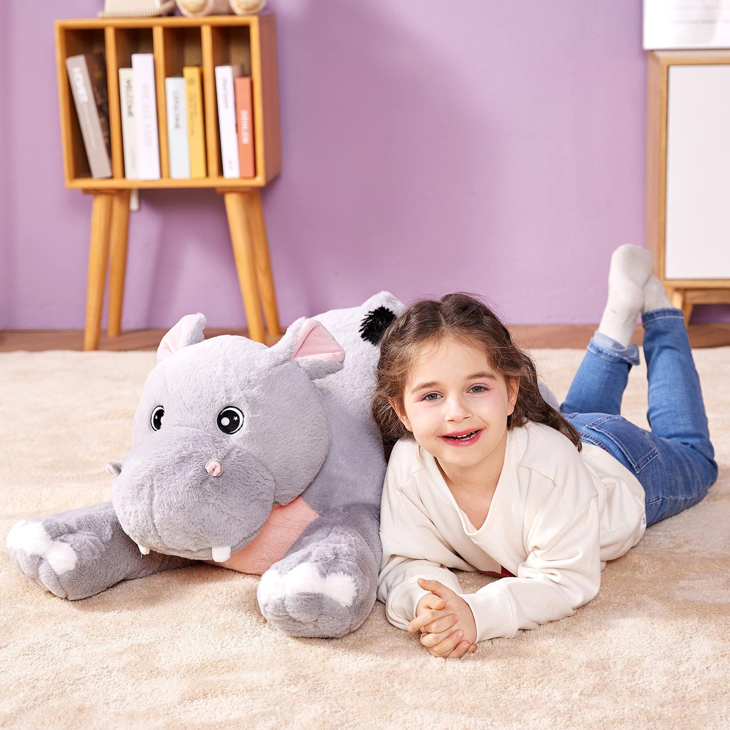 Ikasa Giant Hippo Stuffed Animal Plush Toy,Large Hippopotamus Cute 30' Jumbo Soft Toys,Huge Big Size Plushy Fluffy Fat Plushie,Gifts For Kids