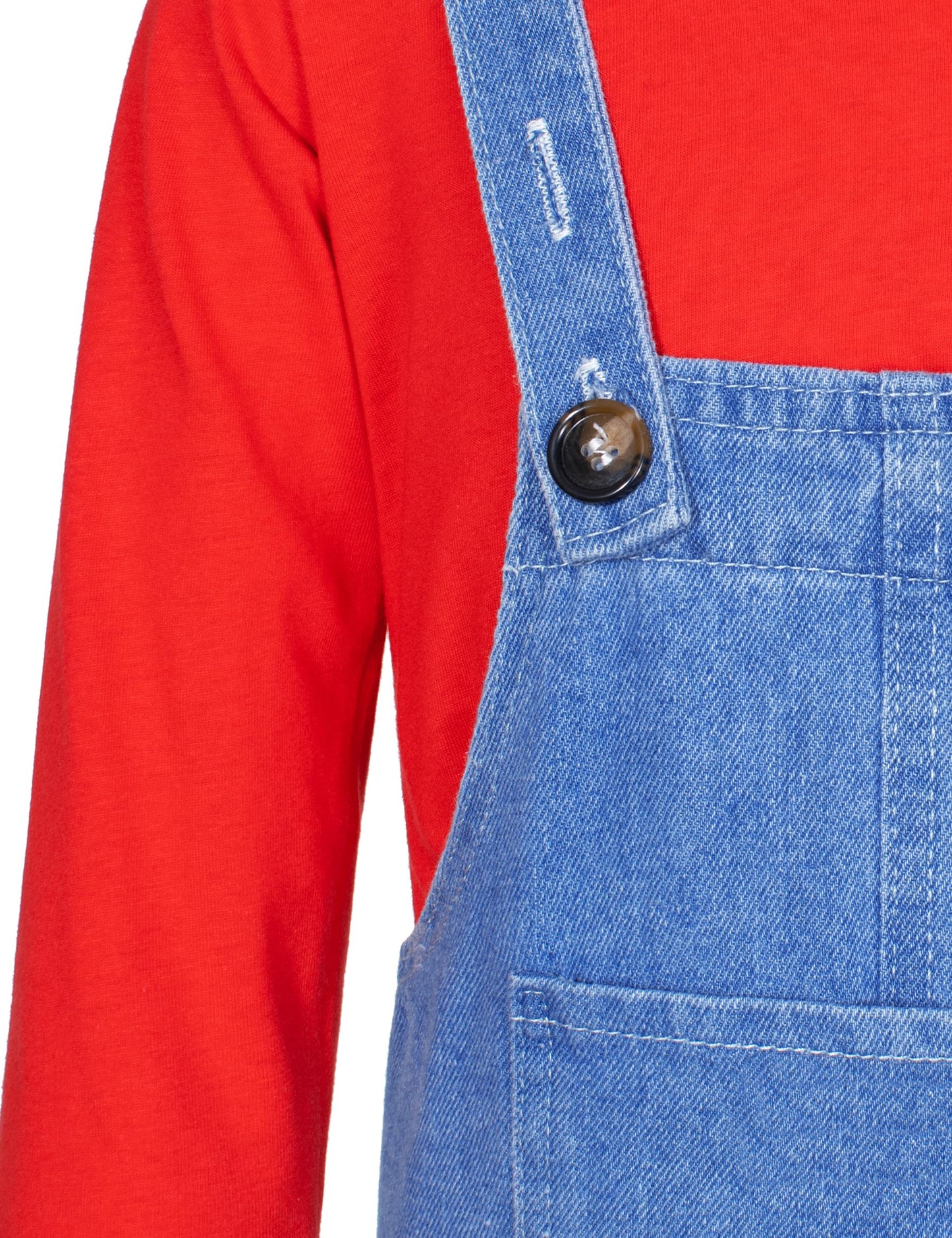 Plumber Costume For Kids Shirt Overalls Glove Boys Halloween Party Cosplay 6-7 Years Red