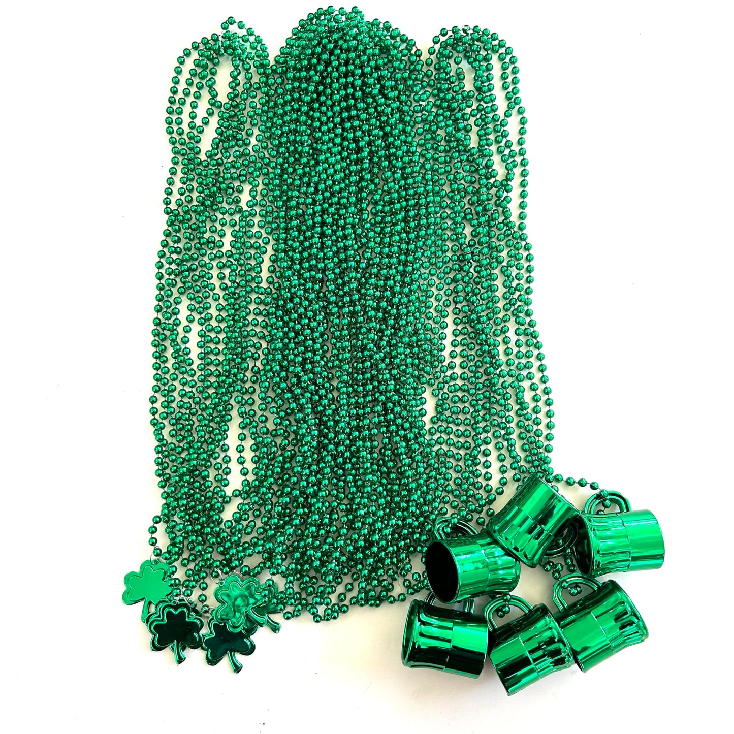 Ysppf 60 Pcs St Patrick'S Day Shamrock Beads Necklaces Green Irish Day Parade Shot Glass Bead Necklaces Party Supplies