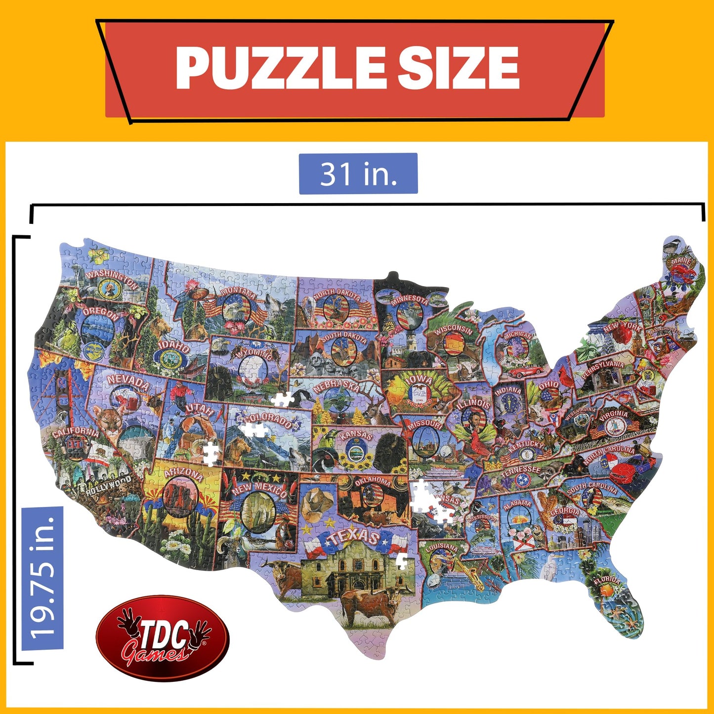 Tdc Games American Vintage Postcards Jigsaw Puzzle, 1000 Pieces In The Shape Of The Usa