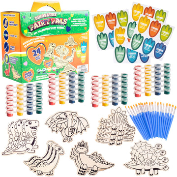 Set Of 24 Valentines Cards For Kids Classroom - Valentine'S Day Dinosaur Wood Painting Kits For Kids School - Each Valentines Gift Includes Complete Craft Kit & Card For Boys Girls Classroom Exchange