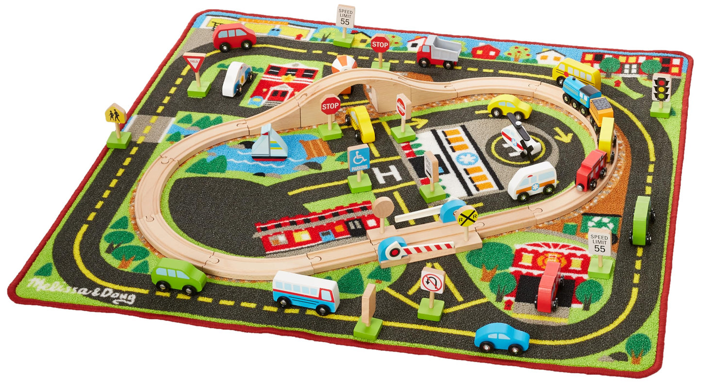 Melissa & Doug Deluxe Multi Vehicle Activity Rug - Multi, Model 96154, Wood Material
