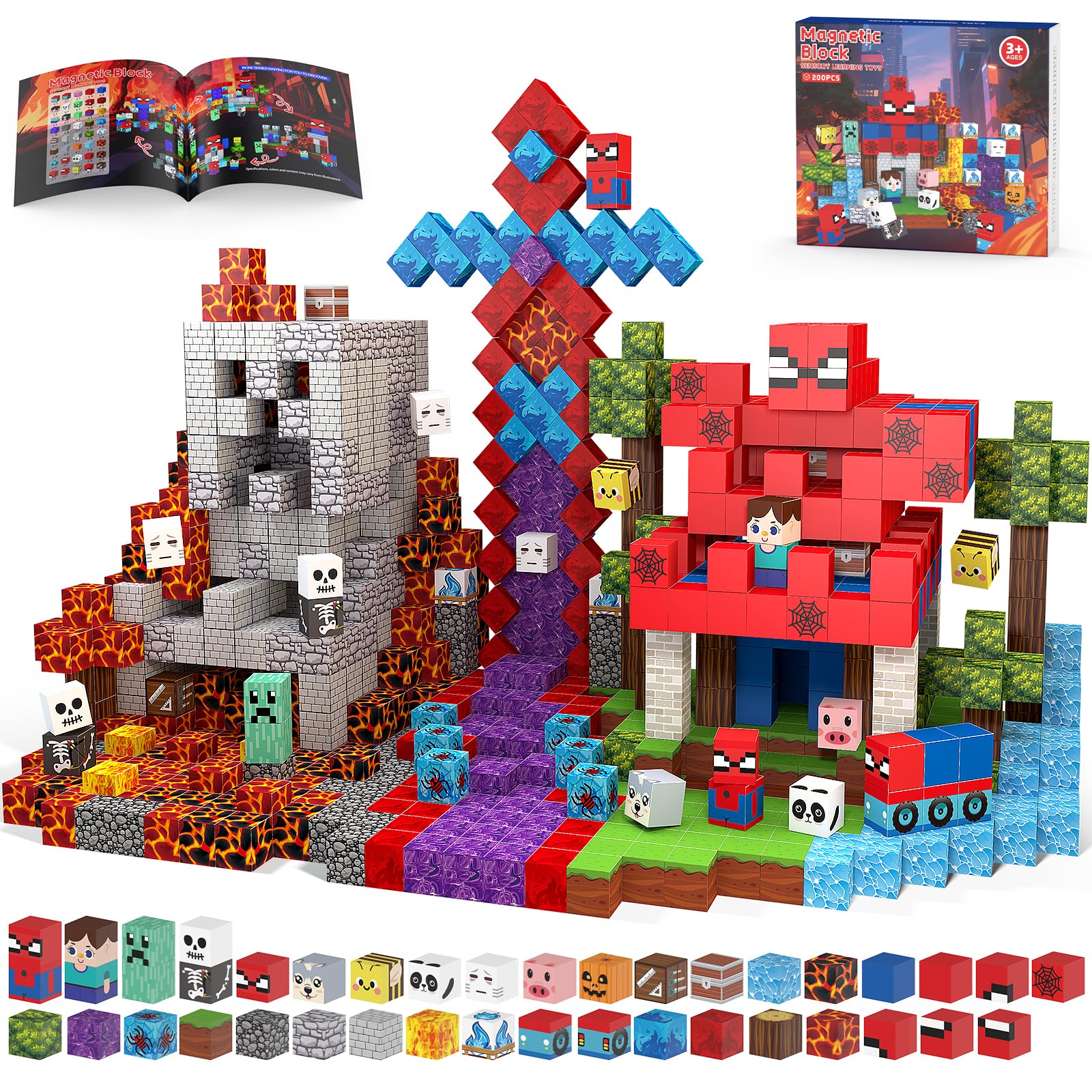 HtZestToysiop Magnetic Blocks-200PCS Magnetic Building Blocks, STEM Sensory Toys for 3+ Years Old Girls Boys, Magnet Cubes Toddl