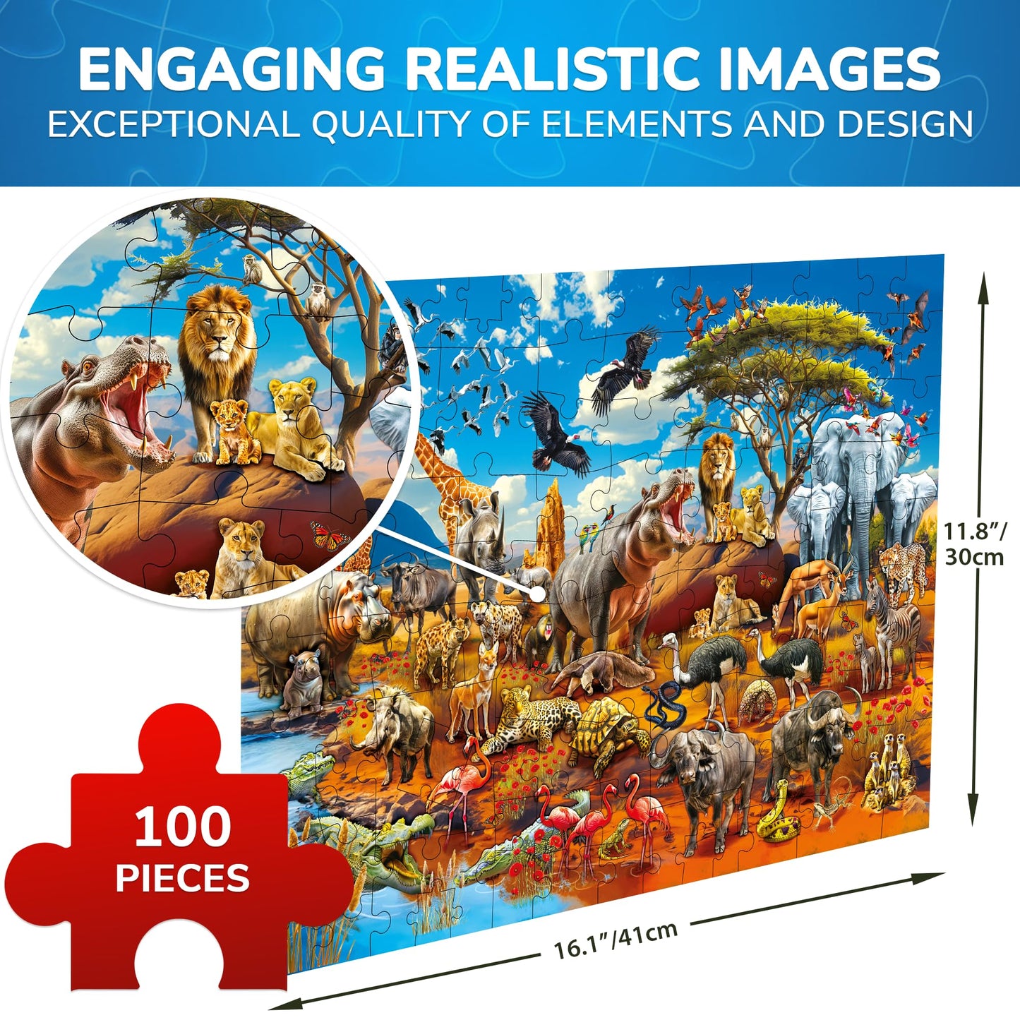 Quokka 100 Piece Puzzles For Kids Ages 4-6 – Floor Kids Puzzles Ages 6-8 Year Old – Toy For Learning Africa Animals For 8-10 Yo – Jigsaw Toddler Game For Boy And Girl Ages 3-5