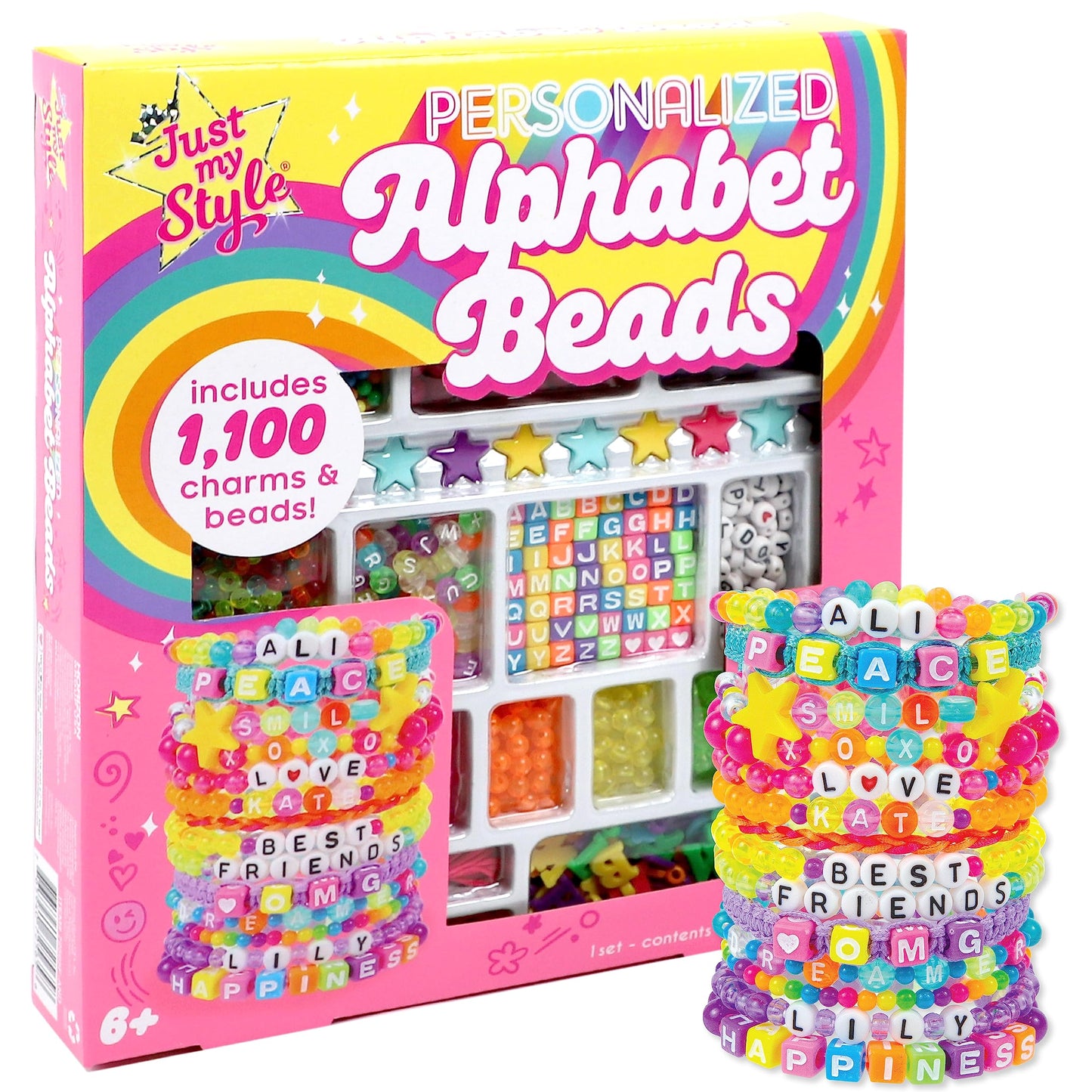 Just My Style Abc Beads By Horizon Group Usa, 1000+ Charms & Beads, Alphabet Charms, Accent Seed Star Wax Beading Cord, Satin Cord Key Ring Included, Bright