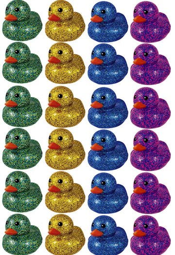 Ja-Ru Glitter Rubber Ducks Metallic Colors 3' (24 Unit Assorted) Fidget Toy For Kids, Sensory Play, Stress Relief, Stocking Stuffers, Supplies Pinata Filler In Bulk. Plus Sticker. 4343-24S