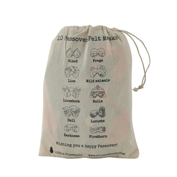 Little Pineapple Passover 10 Felt Plague Masks In A Decorative Fabric Storage Pouch For Pesach Seder