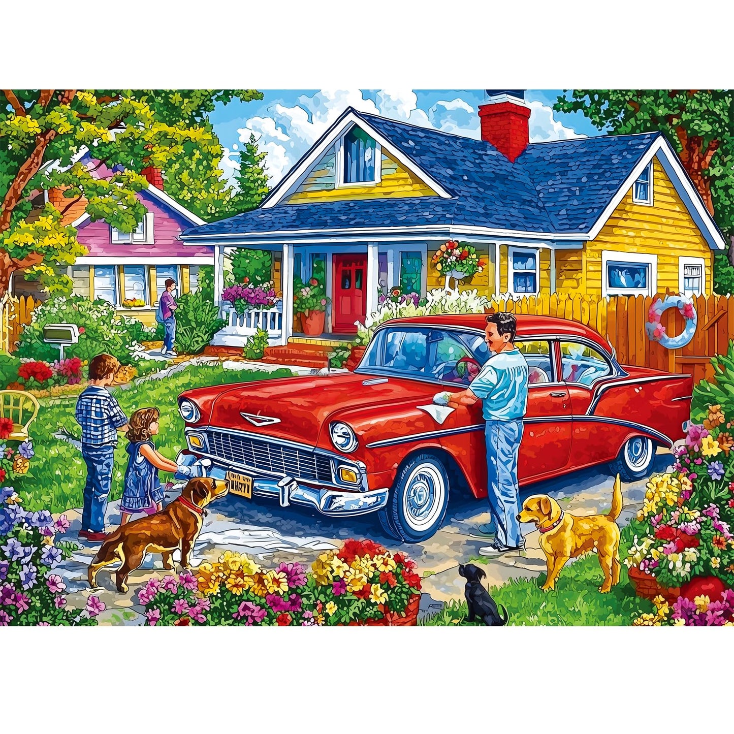 500 Piece Puzzle for Adults,Family Car Wash Puzzles for Adults Kids Elderly,Recycled Cardboard Weekend Life Puzzles 500 Piece,Ch