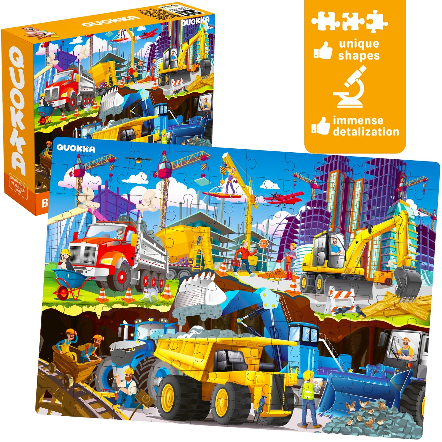 Quokka 100 Piece Puzzles For Kids Ages 4-6 – 3 Floor Puzzles For Toddlers 3-5 – Toy For Learning Pirates & Constructions & Animals For 6-8 Yo – Jigsaw Toddler Game For Boy And Girl