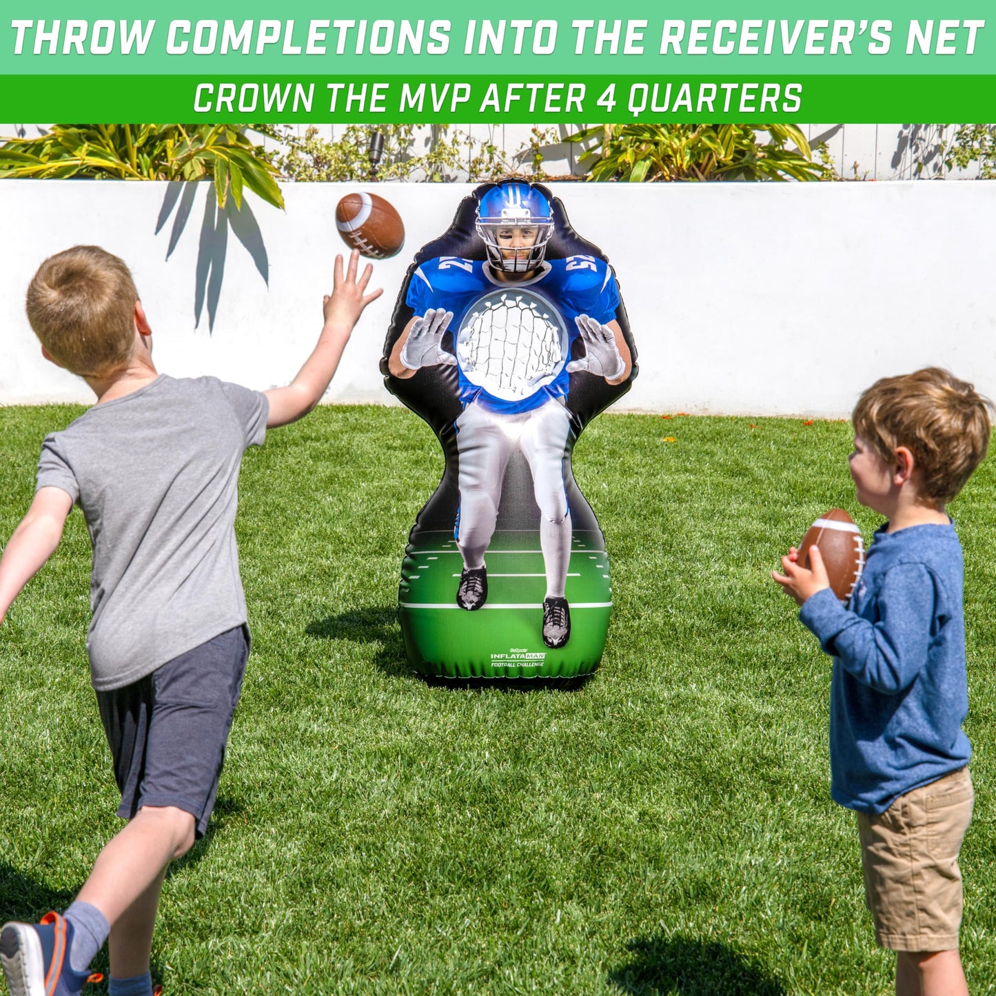 GoSports Inflatable Football Toss Game - 4 ft Receiver, Blue, PVC, Model INFLATAMAN-FOOTBALL-02