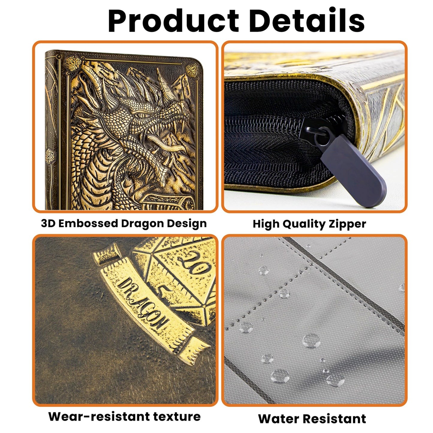 9 Pocket Card Binder  enhanced Zip Trading Card Binder  360 Double Sided Pocket PU Collection Binder  Dragon Design Collector Album  Card Folder for MTG  TCG  Sports Cards (cyan copper)