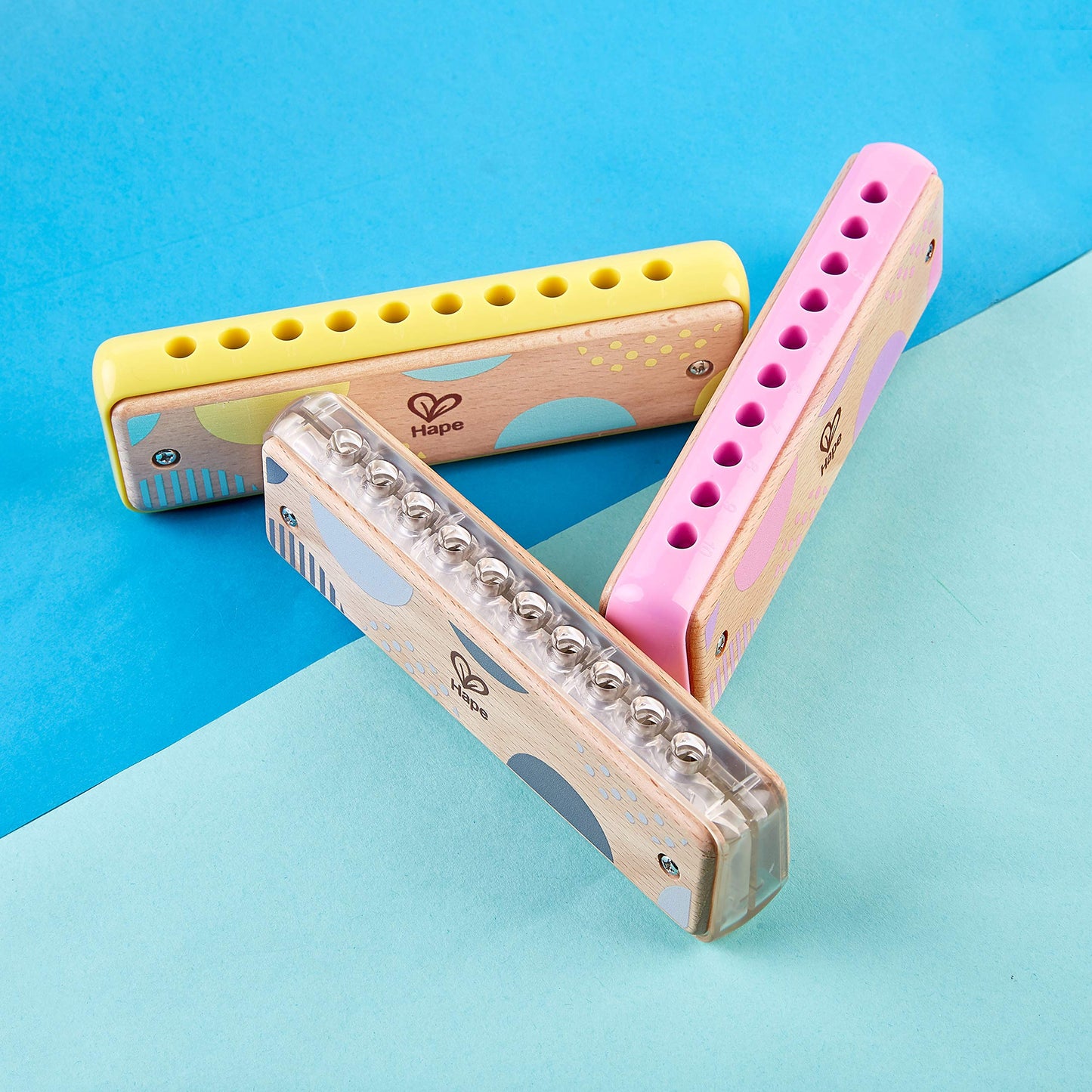 Hape Blues Harmonica - 10 Hole Wooden Musical Toy for Kids, Model E8918, Pink