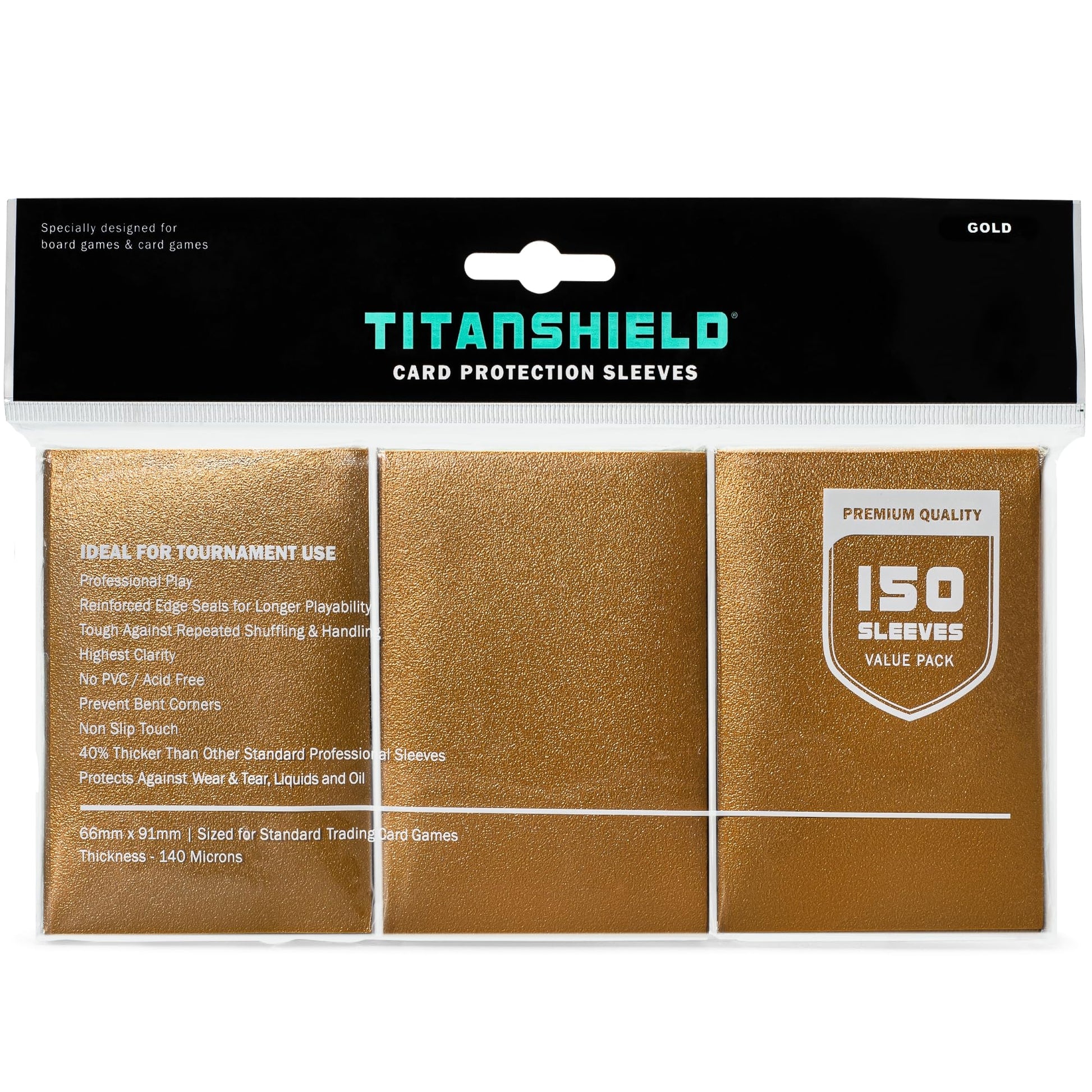 Titanshield Premium 150 Gold Sleeves Compatible With Mtg Magic The Gathering, Lorcana, Board Games And Trading Cards 2.5'' X 3.5