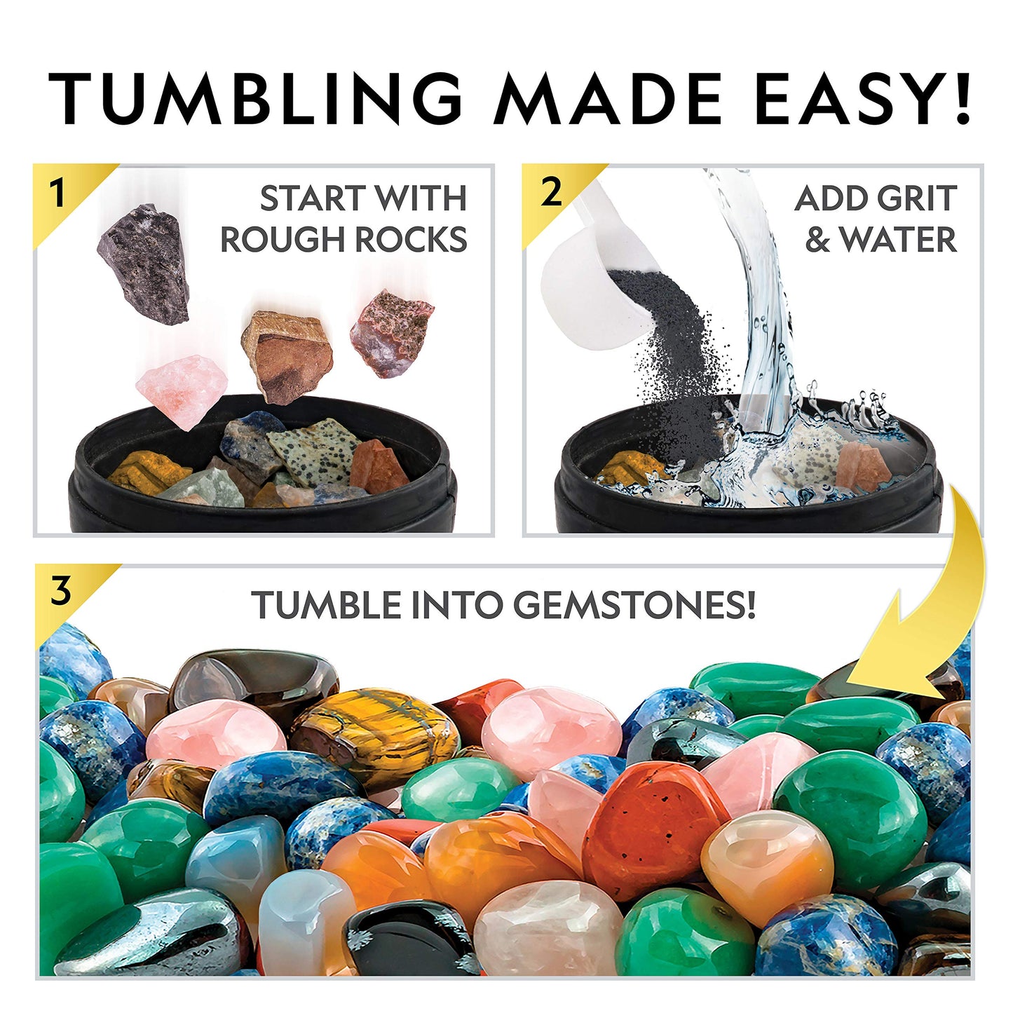 NATIONAL GEOGRAPHIC Rock Tumbler Grit & Polish Refill Kit - Media for Up to 20 lbs. of Rocks, Compatible with Any Rock Polisher, Black