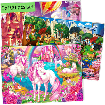 Quokka 100 Piece Puzzles For Kids Ages 8-10 – 3Xset Puzzles For Kids Ages 4-6 – Search & Find Mermaids Unicorns Kid Activities Included For 5-8 Year Old – Toddler Learning Toy Game Gift For Girls