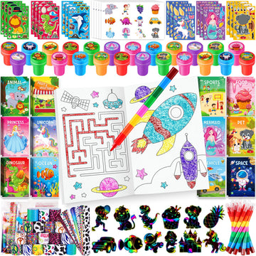 BenLouis 192Pcs Kids Party Favors Mini Coloring Books Crayon Slap Bracelets Stickers Set Bulk for Kids 4-8-12 Classroom Birthday