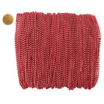 Mardi Gras Beads 33 inch 7mm, 12 Dozen, 144 Pieces, Red Necklaces with Doubloon