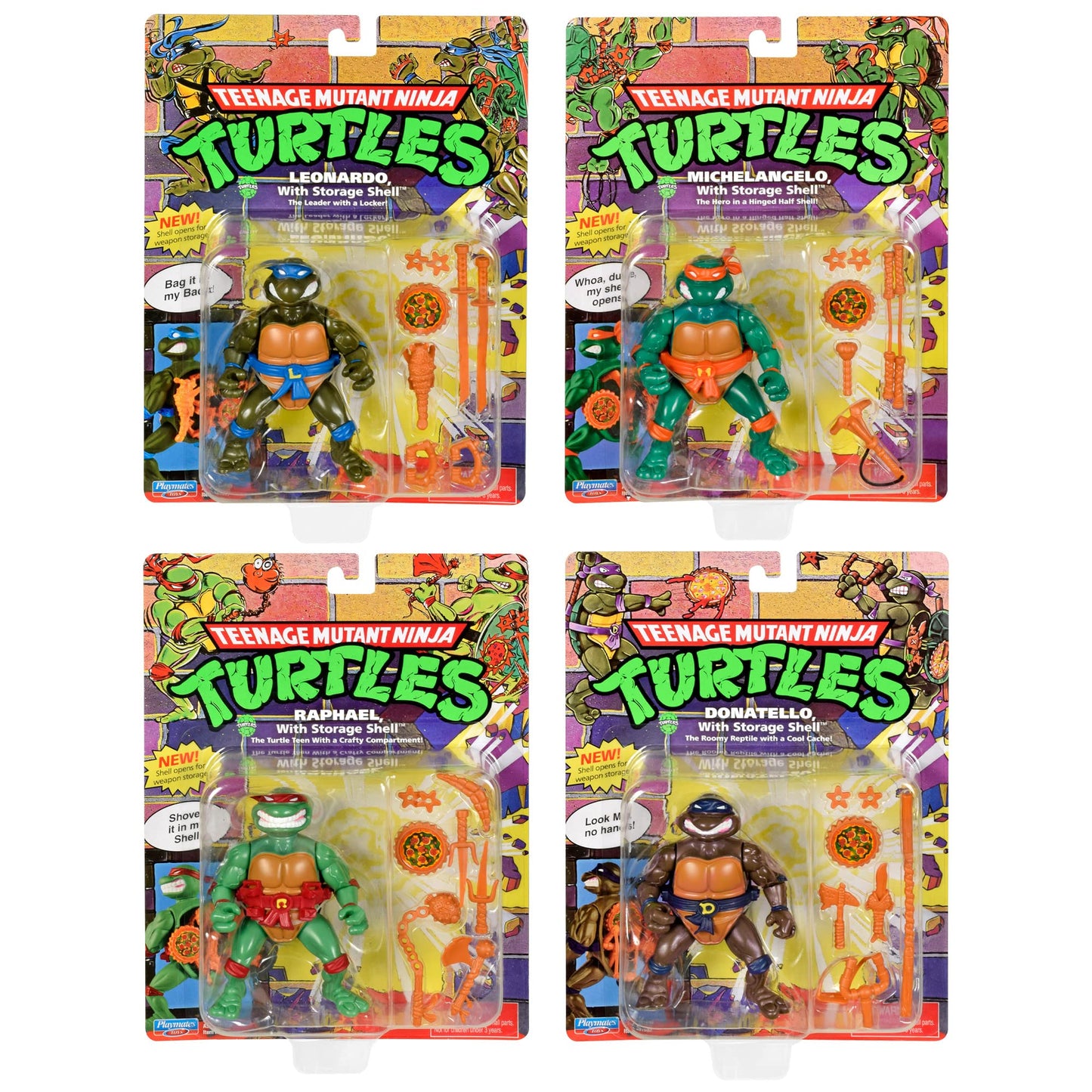 Teenage Mutant Ninja Turtles Classic 4" Turtles 4-Pack Figure Bundle - Multi Color, Plastic, Model 81324