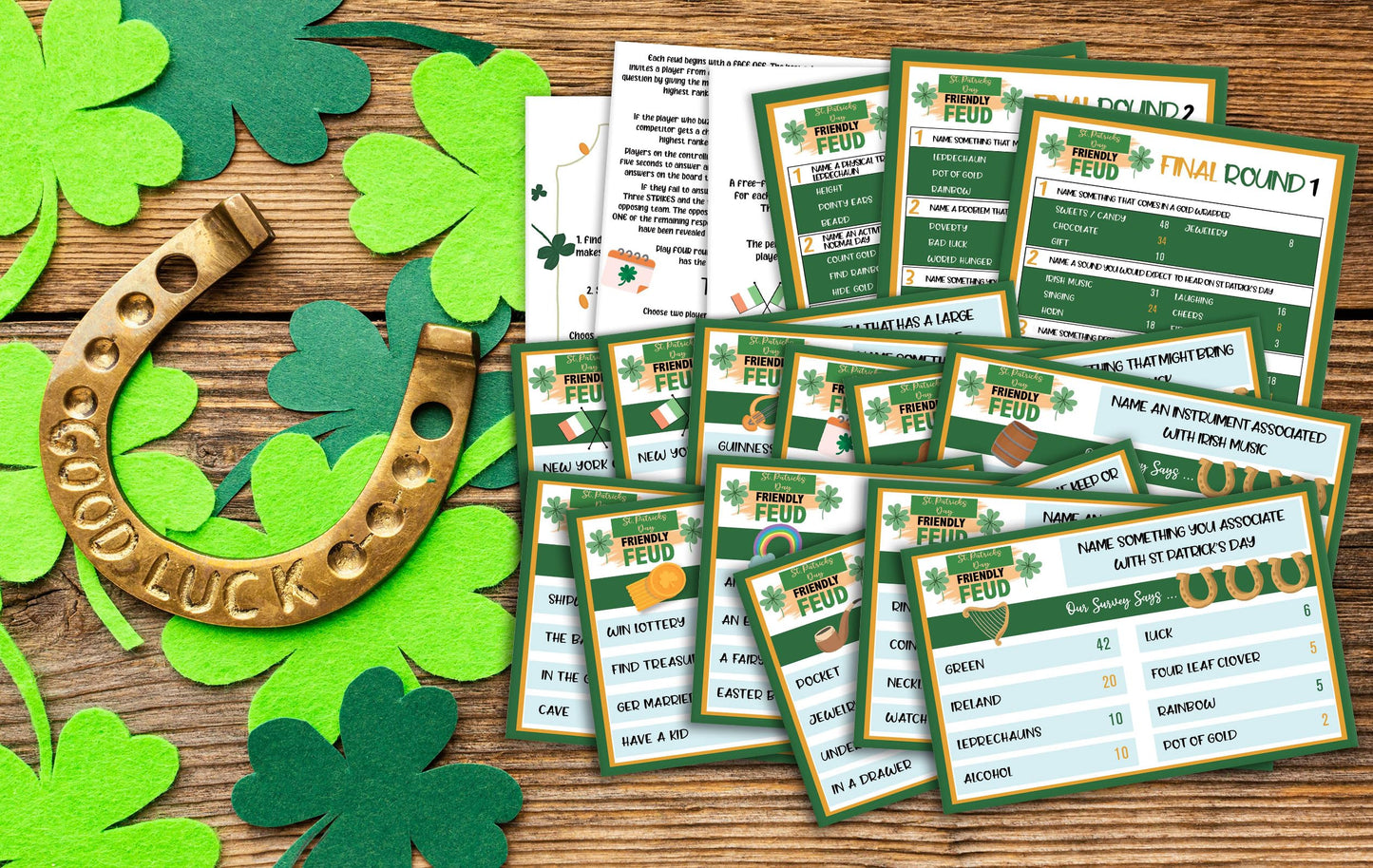 Pazag St. Patrick's Day Friendly Feud Quiz Game, Medium Paper Trivia for Adults and Groups, Holiday Party Supplies